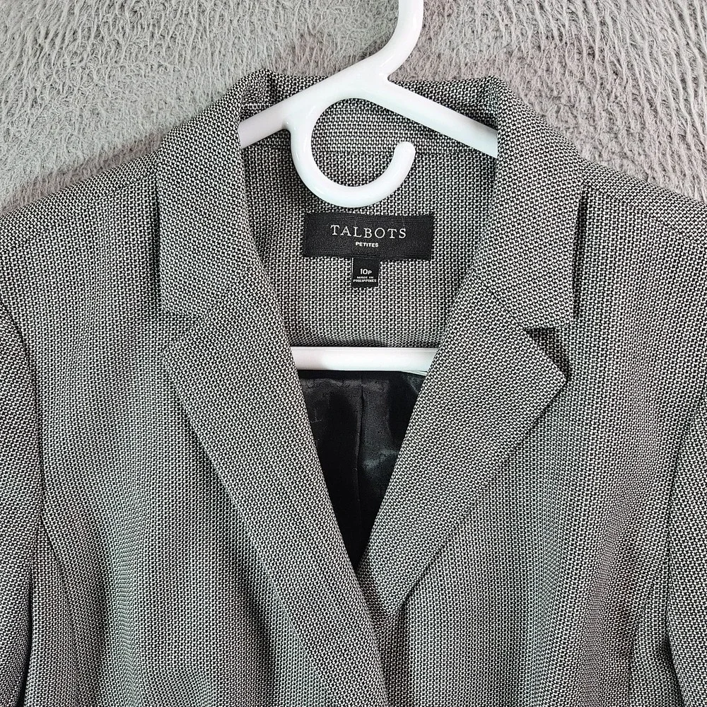 Talbots Wool Blend Blazer Suit Jacket Women 10 Petite 2-Button Gray Black Office